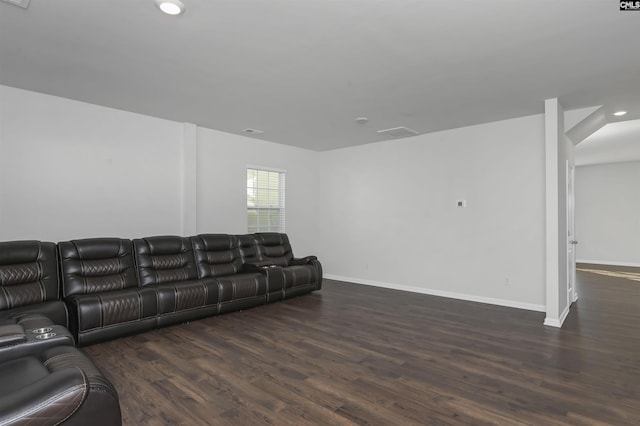 living room with dark wood-type flooring