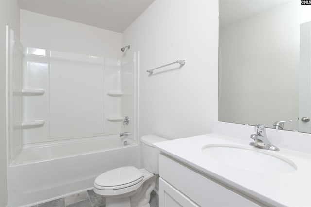 full bathroom featuring vanity, toilet, and washtub / shower combination