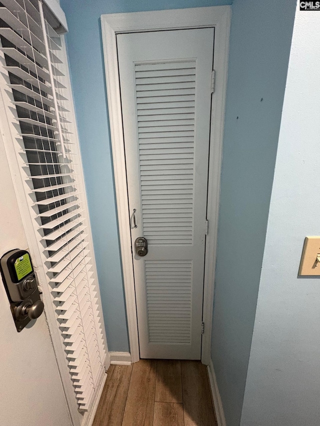 doorway featuring wood-type flooring