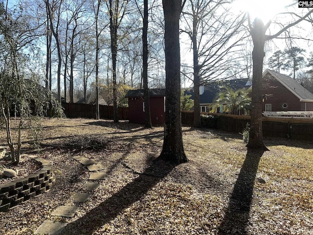 view of yard with a shed