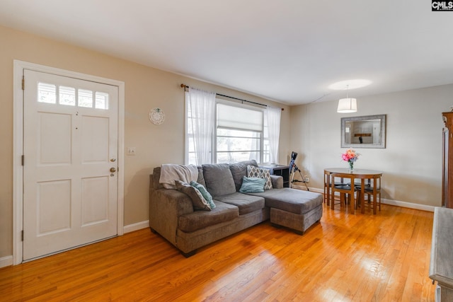 living room with light hardwood / wood-style floors