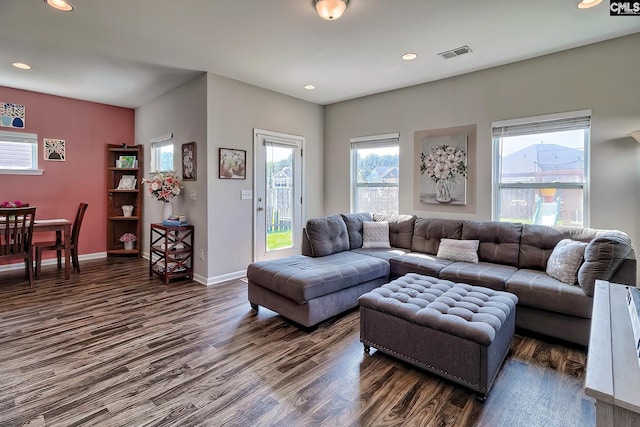 living room featuring dark hardwood / wood-style floors