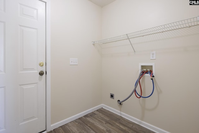 laundry room with dark hardwood / wood-style floors, hookup for a washing machine, and hookup for an electric dryer