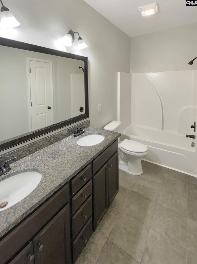 full bathroom featuring vanity, shower / bathtub combination, and toilet