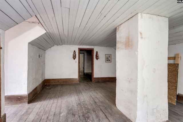 bonus room featuring hardwood / wood-style flooring, lofted ceiling, and wood ceiling