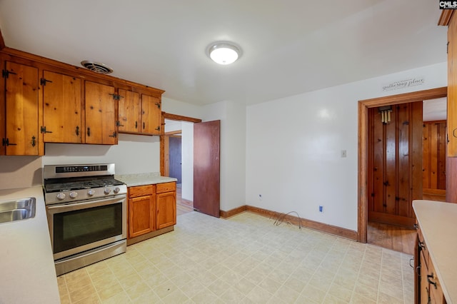 kitchen with stainless steel range with gas cooktop and sink