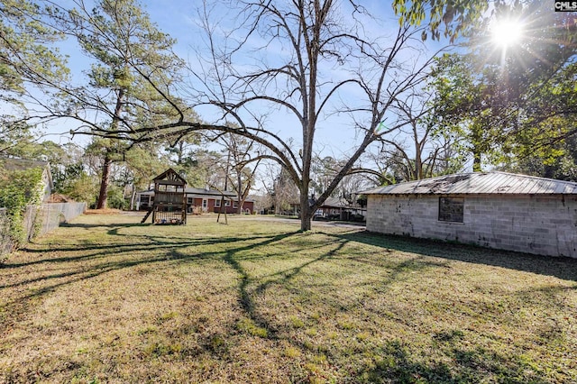 view of yard with a playground