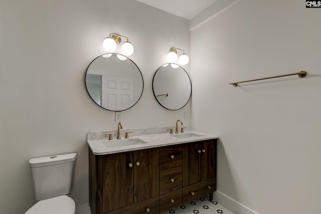 bathroom with tile patterned flooring, vanity, and toilet