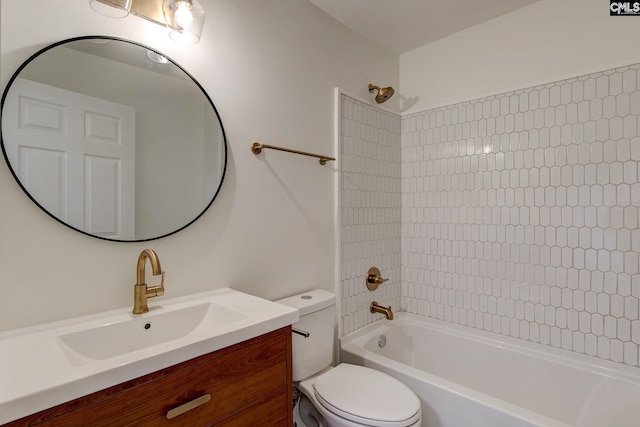 full bathroom featuring vanity, toilet, and bathtub / shower combination