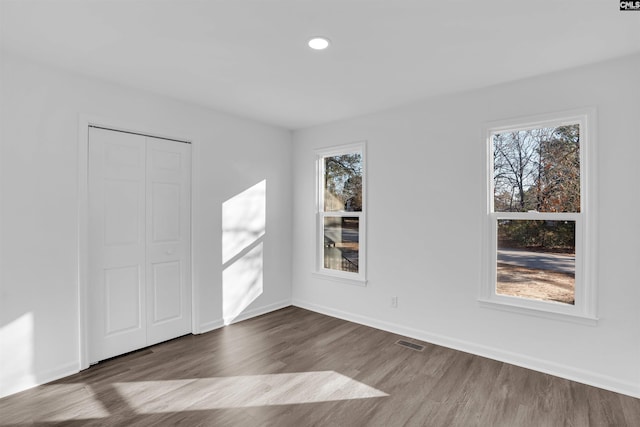 interior space with hardwood / wood-style flooring and a closet