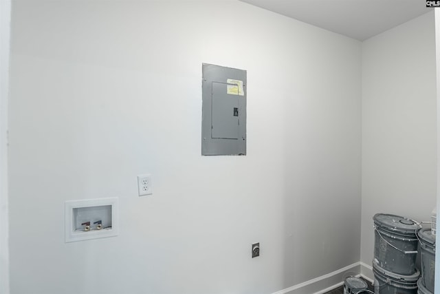 laundry area with electric dryer hookup, washer hookup, and electric panel