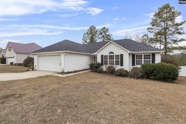 ranch-style house with a front lawn and a garage