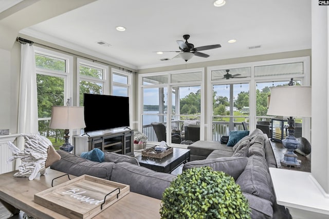 living room featuring ornamental molding