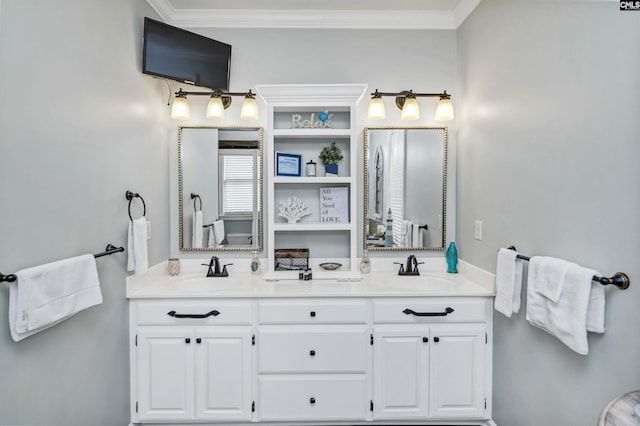 bathroom featuring vanity and crown molding