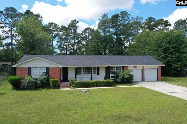 single story home with a front lawn and a garage