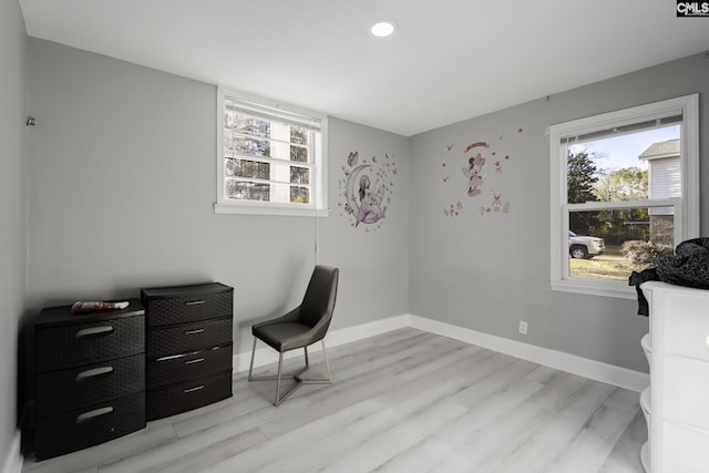 office with a healthy amount of sunlight and light wood-type flooring