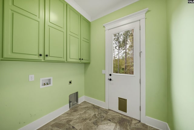 laundry area featuring washer hookup, cabinets, and electric dryer hookup