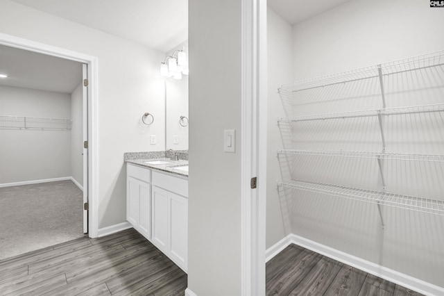 bathroom featuring hardwood / wood-style floors and vanity