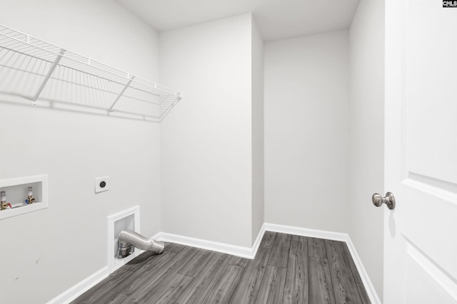 washroom featuring electric dryer hookup, hardwood / wood-style floors, and washer hookup