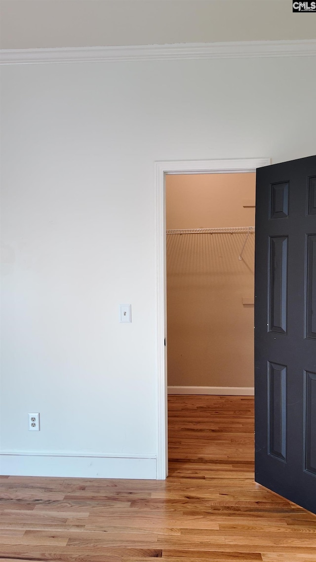 interior space featuring ornamental molding and light hardwood / wood-style floors