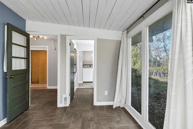 interior space with wood ceiling