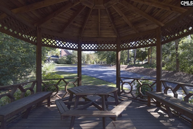 wooden deck featuring a gazebo