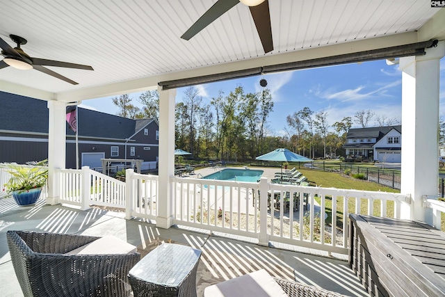 view of patio / terrace with a fenced in pool