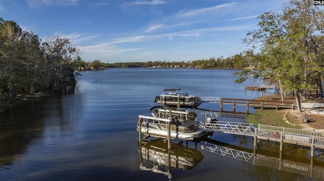 view of dock with a water view