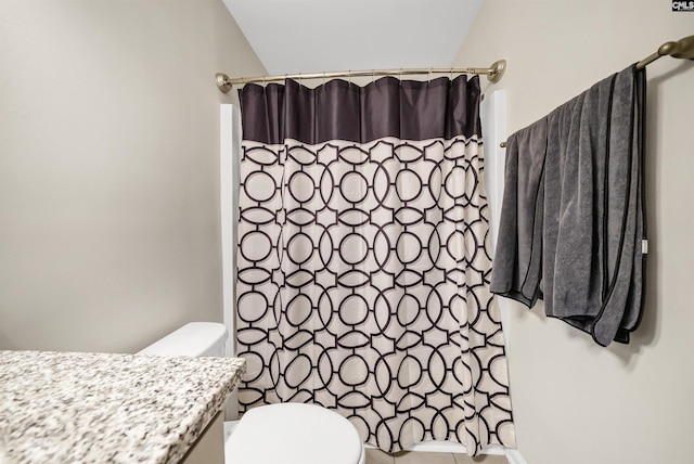 bathroom with toilet and a shower with curtain