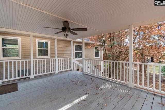 wooden deck with ceiling fan