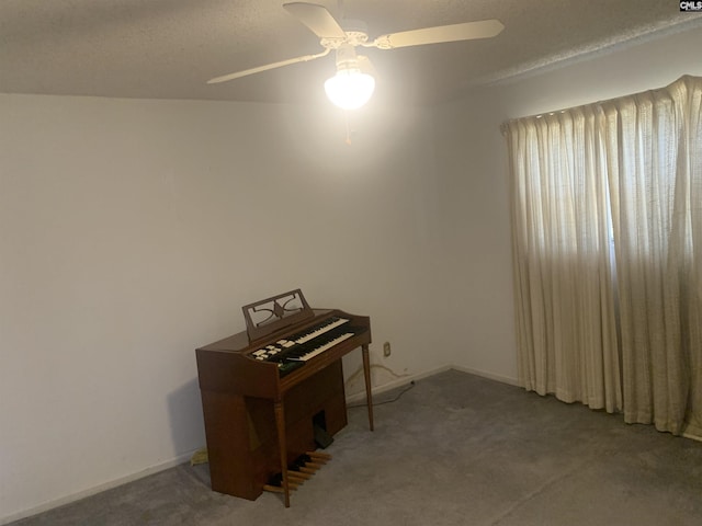 miscellaneous room featuring ceiling fan and carpet flooring