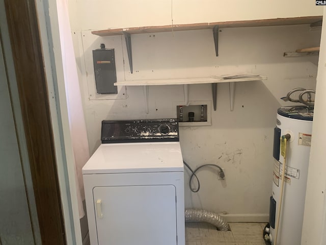 washroom with washer / dryer, electric water heater, and electric panel