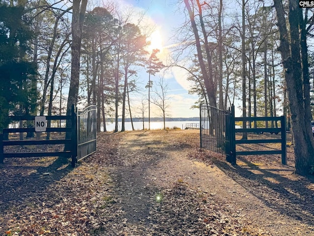 view of road with a water view