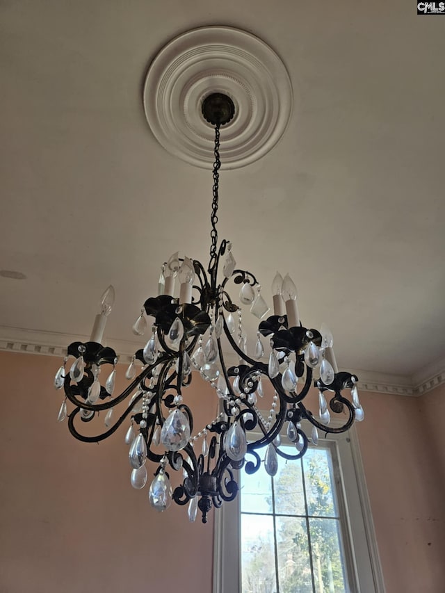 details with an inviting chandelier