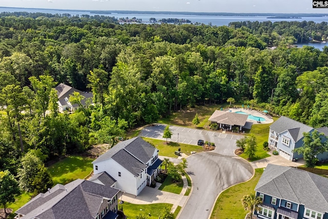 bird's eye view featuring a water view