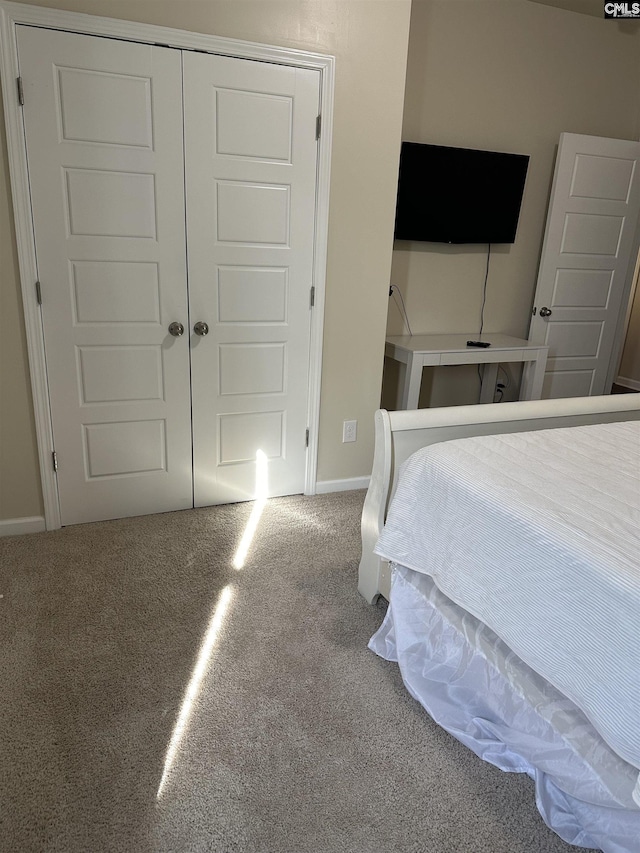 carpeted bedroom featuring a closet