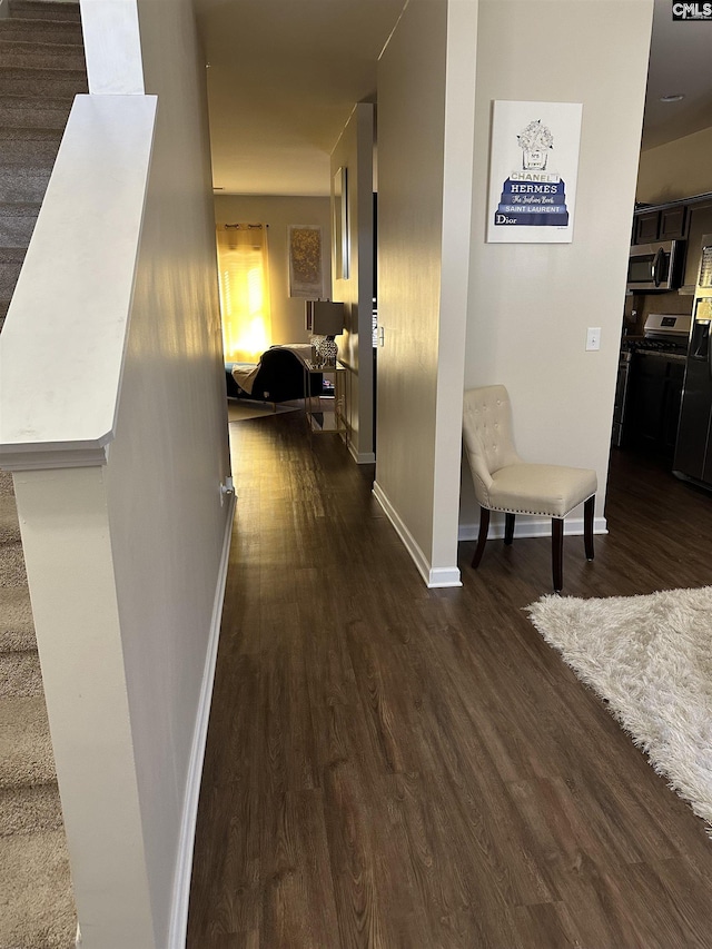 hallway with dark hardwood / wood-style floors