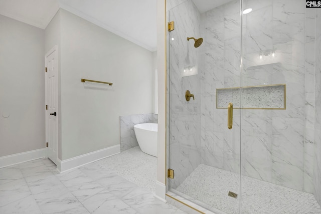 bathroom with shower with separate bathtub