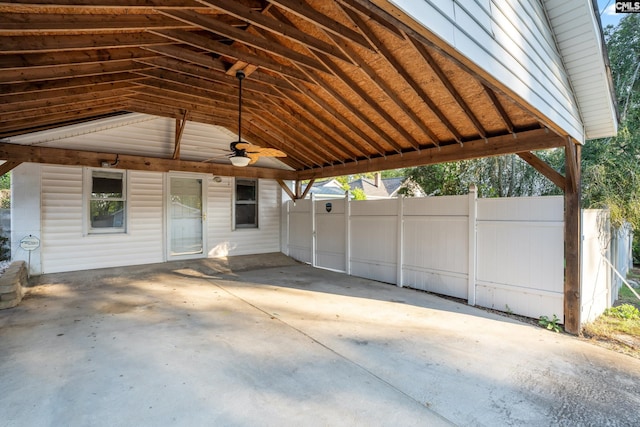 exterior space with ceiling fan