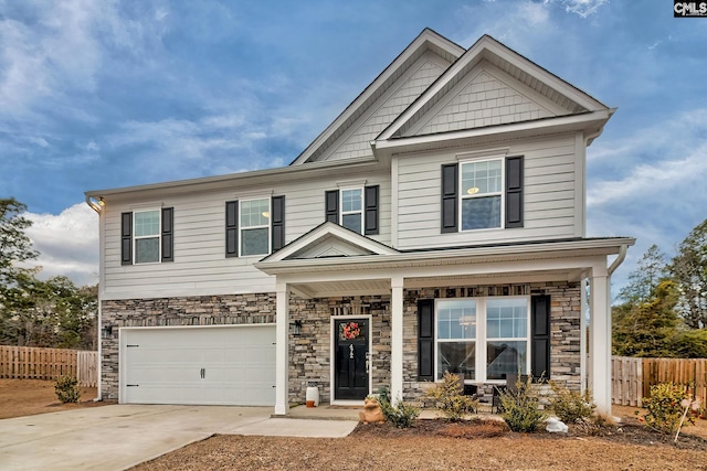 craftsman inspired home featuring a garage