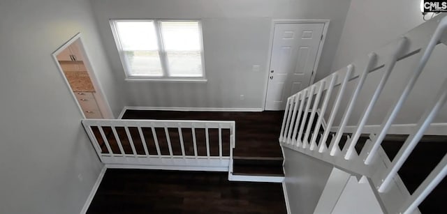 stairs with hardwood / wood-style floors