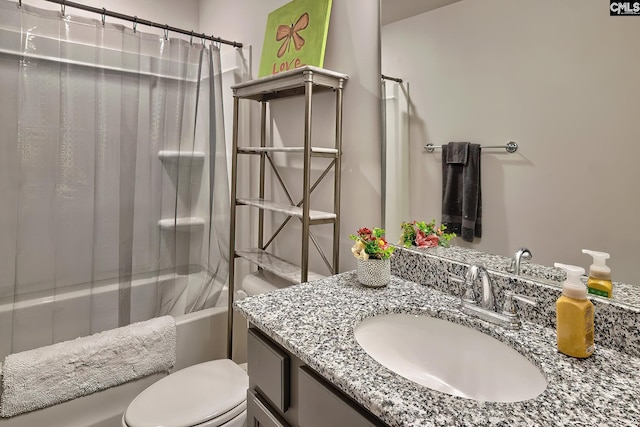 full bathroom featuring toilet, vanity, and shower / bath combo