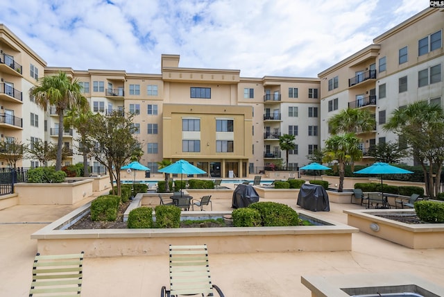 view of community with a patio