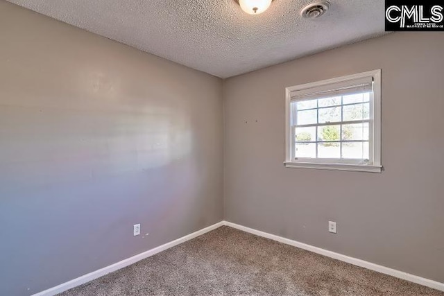 empty room featuring a textured ceiling and carpet flooring