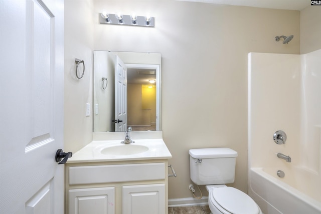 full bathroom featuring toilet, shower / tub combination, and vanity