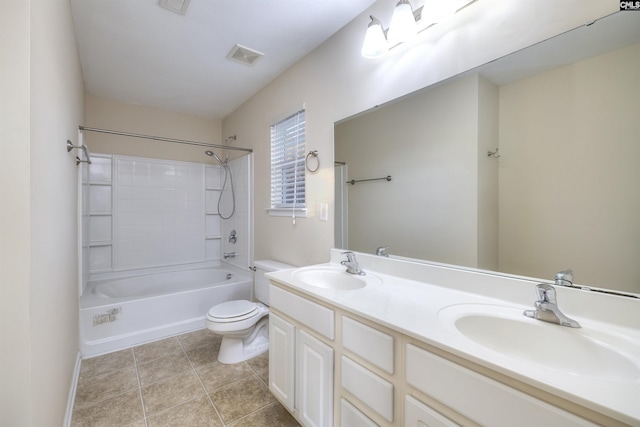 full bathroom featuring toilet, vanity, and shower / bathtub combination