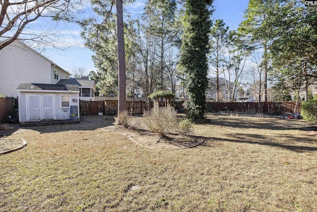 view of yard with a shed