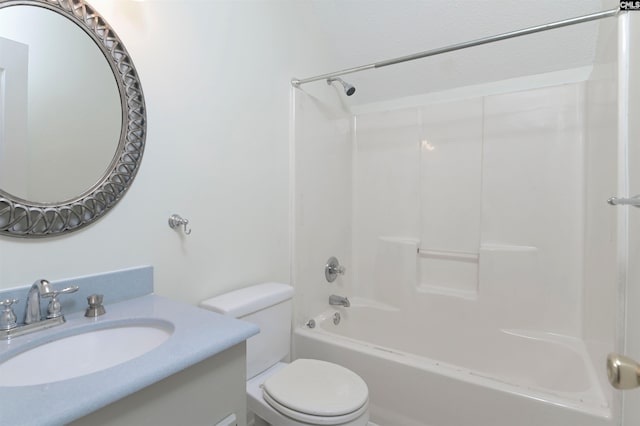 full bathroom with shower / bathing tub combination, vanity, and toilet