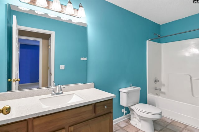 full bathroom featuring shower / tub combination, toilet, and vanity