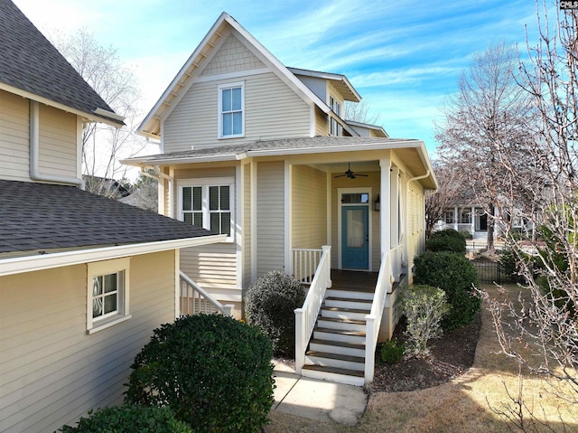 view of front of home featuring ceiling fan